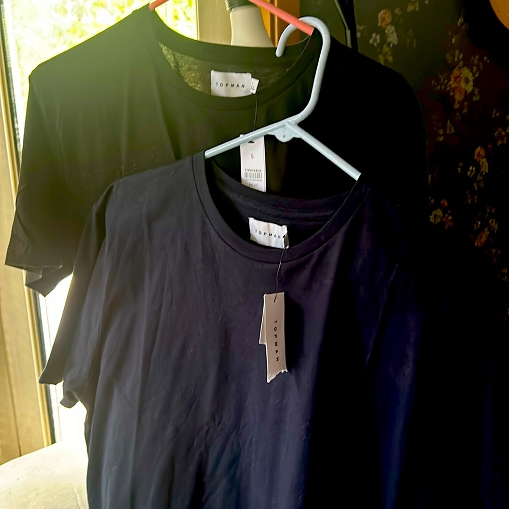 TWO TOPMAN TEES / one navy , one black , size lg/ Nordstrom / nwt/ TOPSHOP men
